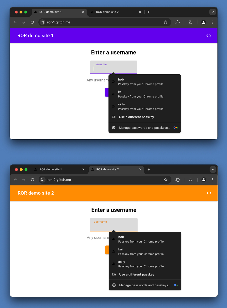 Chrome wypełnia pola automatycznie w obu witrynach.